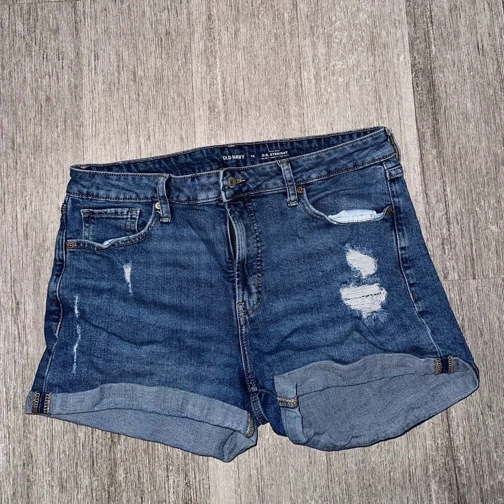 Old Navy High Rise Medium Wash O.G Straight Distressed Shorts